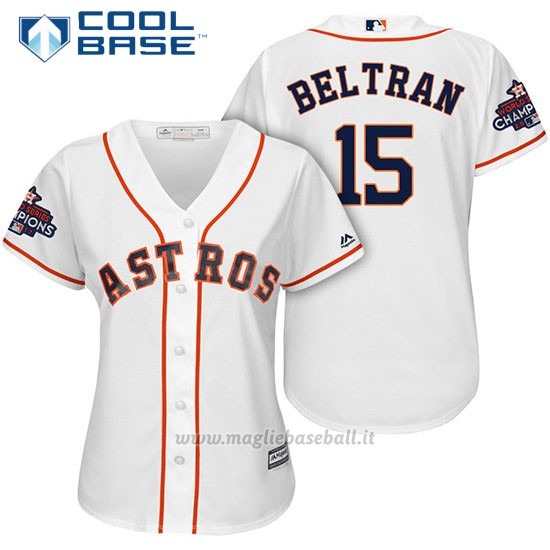 Maglia Baseball Donna Houston Astros 2017 World Series Campione Carlos Beltran Bianco Cool Base
